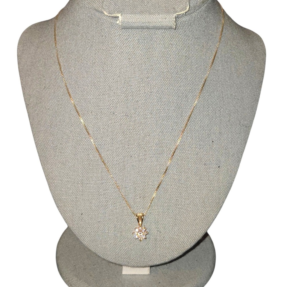 PAJ Ross Simons Womens CZ Flower Pendant With 18" Box Chain 925 Gold Vermeil